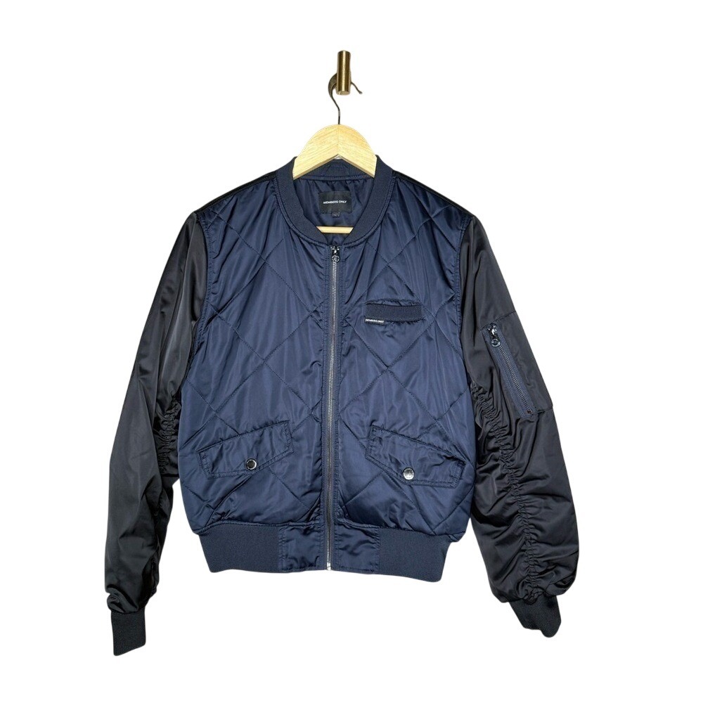 Members Only Women's Two Tone Quilted Bomber Jacket Large‎ Navy Black Utility
